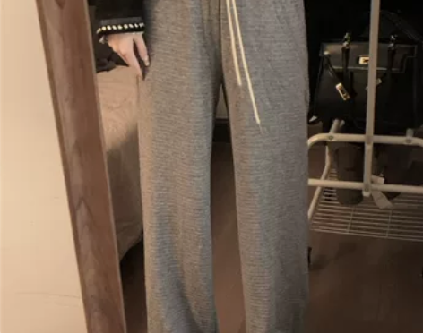 kumikumi松紧腰抽绳垂感休闲裤女秋季...