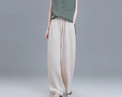 亚麻垂感棉麻裤夏2021新款复古拖地裤松紧...