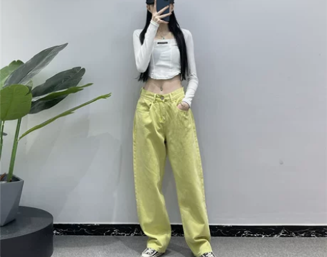 欧货2022年夏季新款高腰阔腿牛仔裤女百搭...
