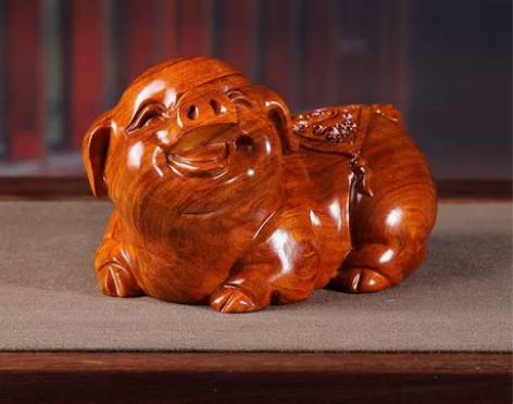 福猪摆件 木雕摆件 实木猪 金猪送福 花梨...
