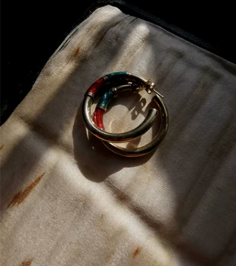 古董纯银鎏金双色珐琅耳圈 孤品耳环耳饰 9...