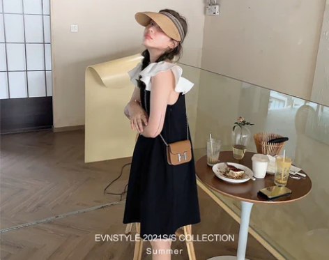 EVNSTYLE1号店 荷叶边小飞袖气质连...