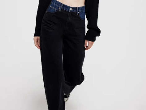 直筒裤裤子ZNEJeans设计师腰部拼接设...