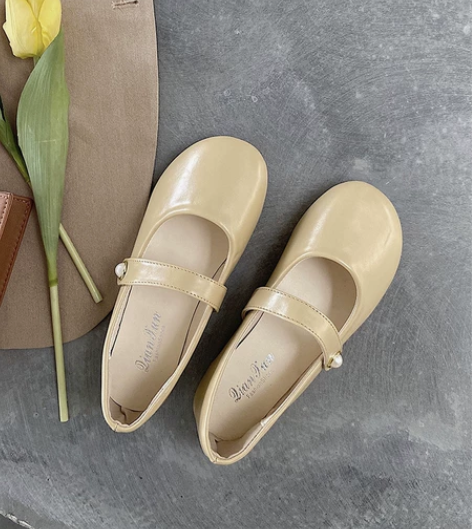 软妹大头鞋女日系可爱圆头娃娃鞋单鞋平底珍珠...