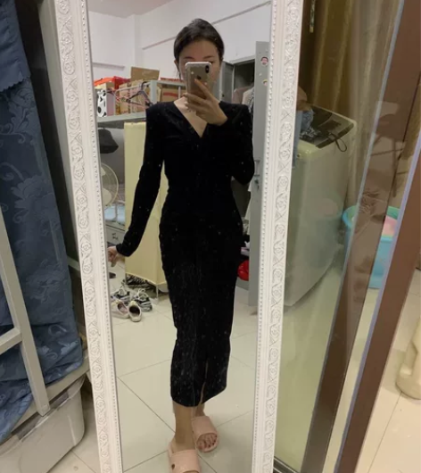 黑色性感修身显瘦紧身包臀裙开叉长裙 黑色S...