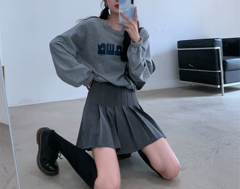SINGSONG百褶裙女2021春夏季高腰...