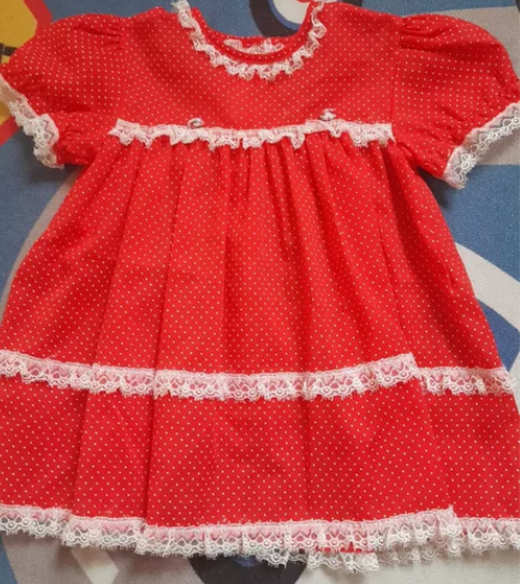vintagebaby  正红色棉纱裙子，...