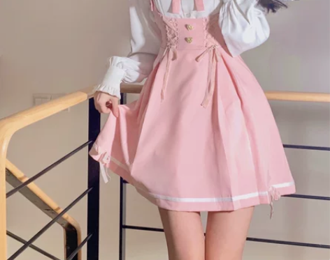 连衣裙树懒小屋花园小猫 JK春秋款半身背带...