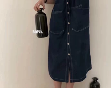 韩货高品质直筒天丝牛仔连衣裙女2022夏季...