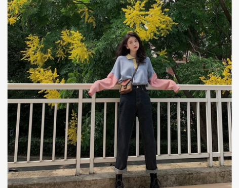 范智乔 牛仔裤女高腰m码，无弹秋冬烟管裤子...