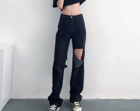 高腰破洞牛仔裤女学生直筒宽松显瘦m2022...