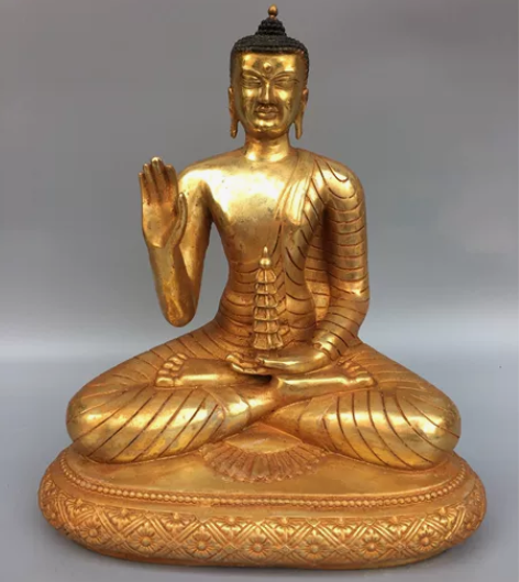 铜鎏金释迦牟尼佛像，工艺精美，包浆厚重，尺...