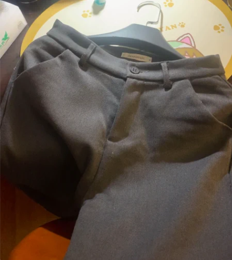 秋冬韩版加绒加厚毛呢九分裤子直筒裤女高腰灰...