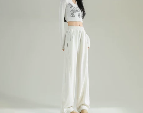 vfvk白色阔腿休闲裤女加绒秋冬2022新...