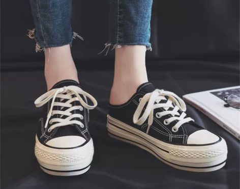 韩国鞋子女2020潮鞋半拖帆布鞋学生内增高...