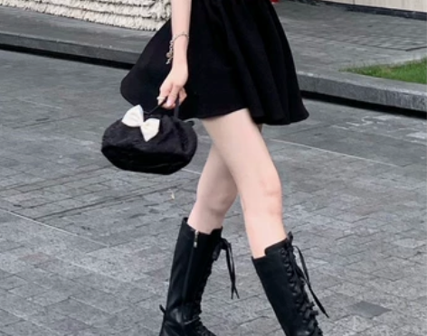 黑色伞裙半身裙女夏季高腰A字裙子小个子蓬蓬...