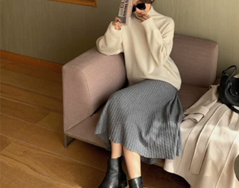 大喜自制针织半身裙女中长款秋冬高腰a字显瘦...