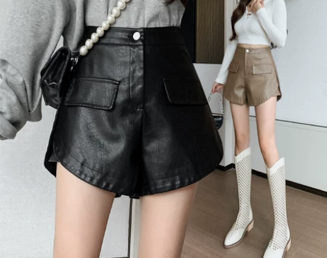 短裤a字阔腿裤宽松外穿冬季皮裤秋装2021...