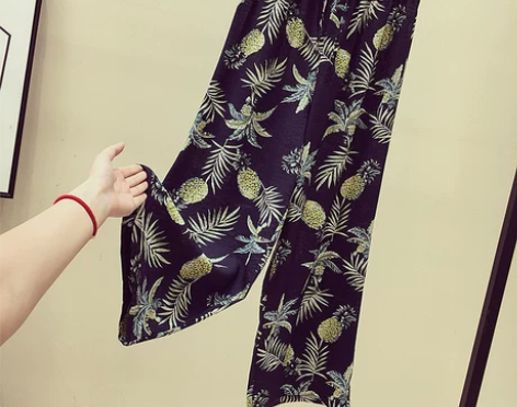 碎花雪纺垂感阔腿裤女夏2021新款宽松高腰...