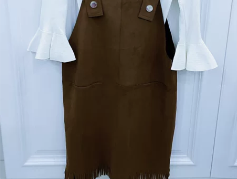 拉夏贝尔学院风孕妇装鹿皮绒背带裙套装M 送...