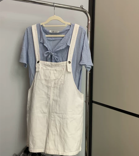 减龄装，新款春夏款百搭白色牛仔背带裙女 9...