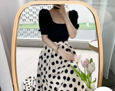 露合制衣 法式复古赫本风波点半身裙女夏宽松...