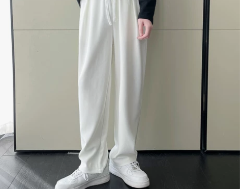 白色裤子男夏季薄款不透直筒宽松垂感运动卫裤...