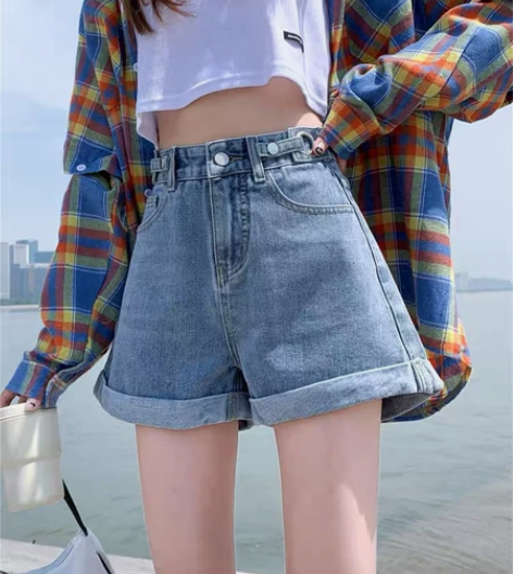 高腰牛仔短裤女超高腰夏季宽松阔腿a字202...