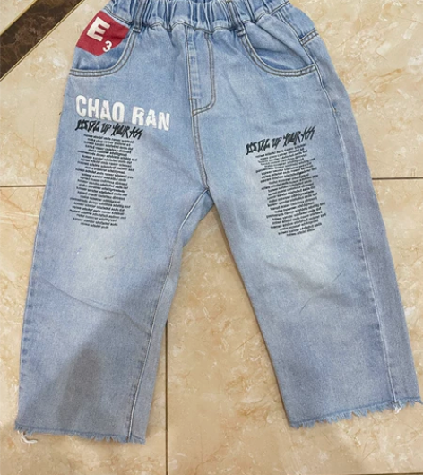 男童七分牛仔裤，自己孩子穿过没几次！松紧腰...