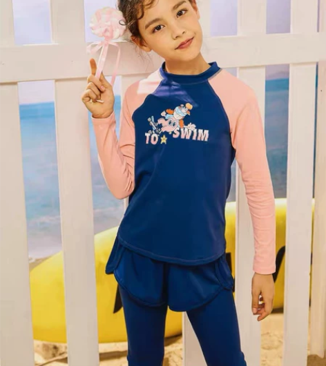 TOSWIM儿童泳衣女童滑板女孩分体长袖防...
