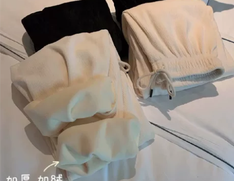 奶油雪尼尔阔腿裤加绒加厚，黑色，柔软、垂顺...