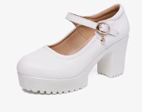 头层牛皮粗跟走秀单鞋防水台轻便防滑厚底旗袍...