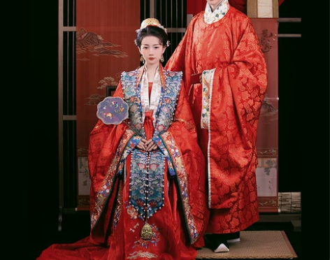 汉服砚滨纱-原创宋制婚服重工绣花金通织金拖...