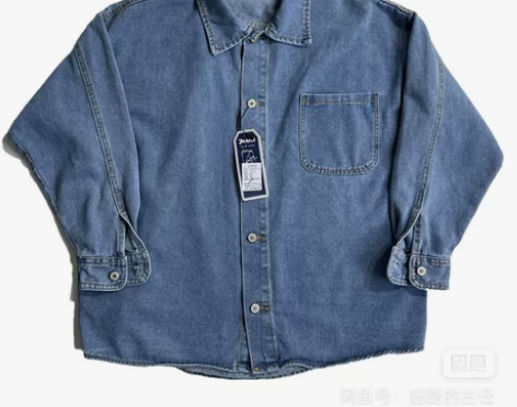 宽松廓形 秋季长袖翻领牛仔衬衫男休闲纯色水...