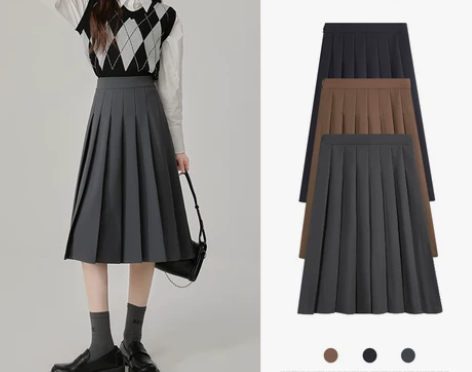 灰色百褶裙中长款女秋冬2022新款高腰显