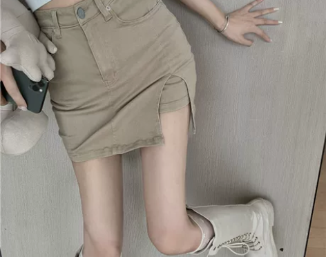 ?开叉牛仔半身裙女春夏2022新款高腰显瘦...