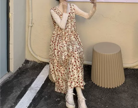 裙子法式复古小众港风长裙女春收腰显瘦气质灯...
