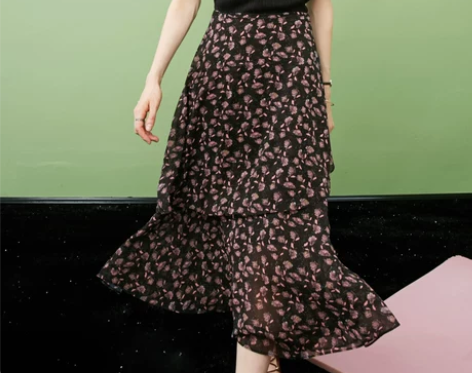 【欢聚价】碎花雪纺裙秋装2018新款中裙仙...