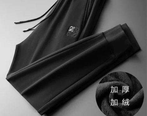 2022冬款加绒裤子男欧品潮牌刺绣修身小脚...