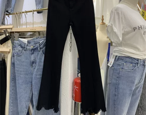 时尚辣妹新款气质流苏边高腰休闲裤修身微喇叭...