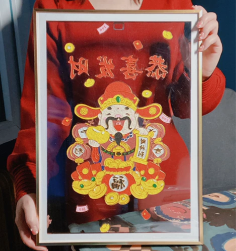 掐丝珐琅工艺画——财神爷《恭喜发财》 尺寸...