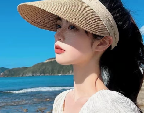 草编鸭舌空顶帽子女春秋沙滩防晒遮阳发箍太阳...