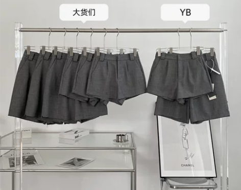 麻灰毛边西装短裤中裤夏季女韩版高腰直筒休闲...