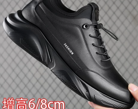 增高男鞋8cm 春秋2021新款潮黑色真皮...