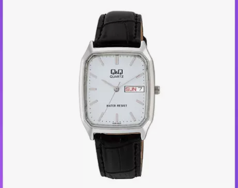 日本直邮西铁城Q##amp；amp；Q男式方形防水日历石英腕表黑色皮革...