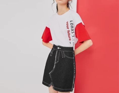 牛仔半身裙秋装2018新款韩版高腰不规则毛...