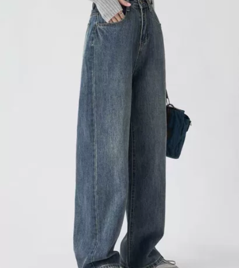 「全新 」牛仔高腰阔腿直筒裤子 因为买的码...