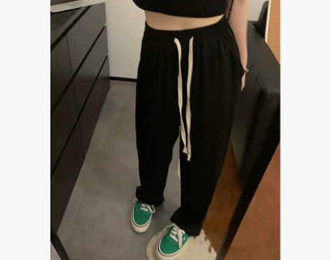 大码女装高腰休闲裤女胖妹妹黑色2021年春...