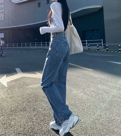 高腰阔腿裤加绒牛仔裤女秋冬2022年新款小...