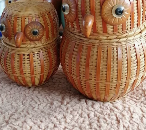 日本回流藤编猫头鹰储物 两只的价格哈【签收...